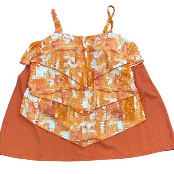 Susan Graver Soliel 2 PC Tiered Tankini With Skirt White Orange SZ 28W - Picture 2 of 8